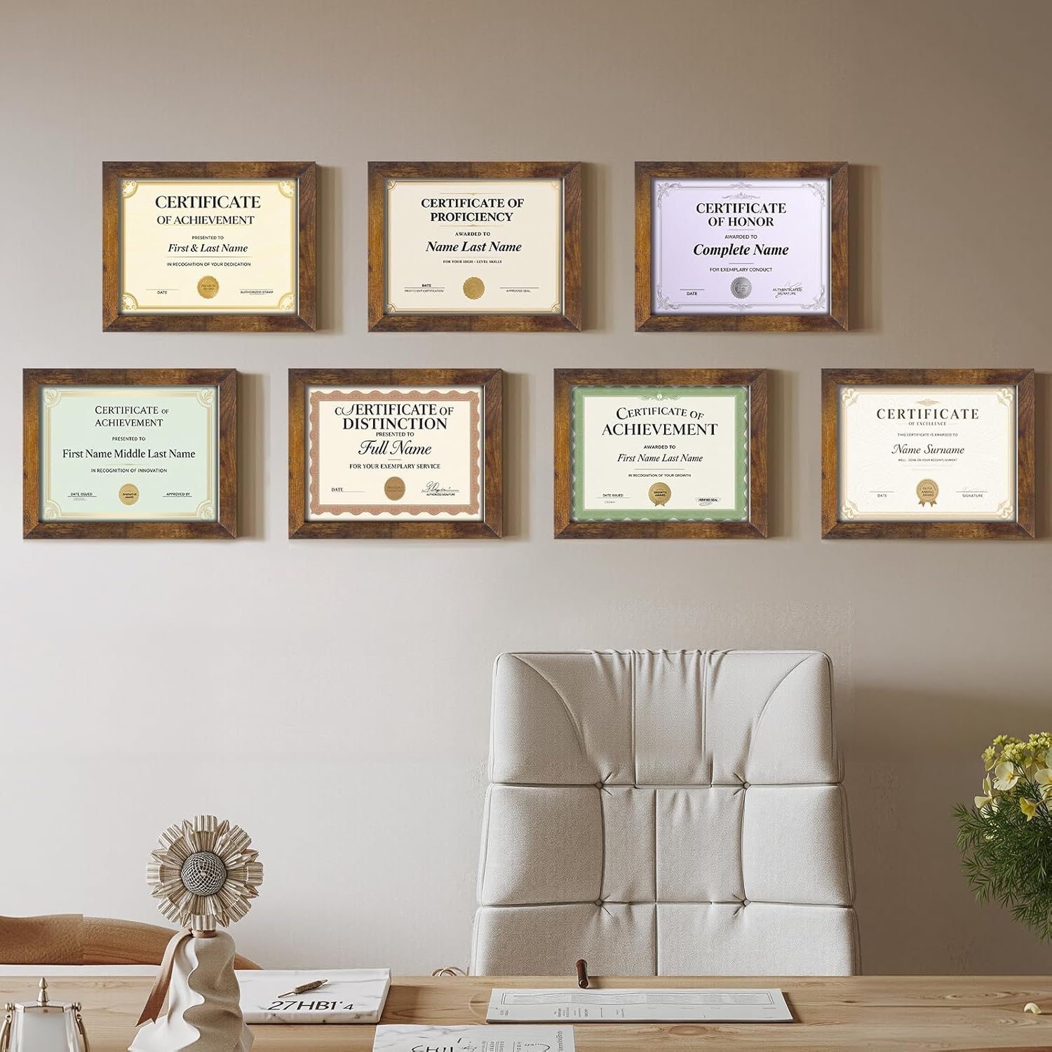 Certifications wall at Ajay S Deboor